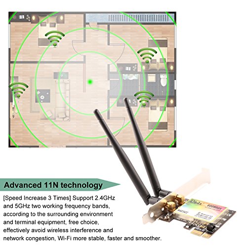 Ubit 300Mbps PCI Wireless Dual-Band 300Mbps PCI Express Adapter Network Card WLAN WiFi Adapter Bluetooth 4.0 3.5dBi Antenna Desktop PC Adapter - Thumbnail 4