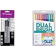 Tombow 62039 Fudenosuke Brush Pens, 3-Pack. Soft, Hard, and Twin Tip Markers for Calligraphy and Art Drawings & Dual Brush Pen Retro Marker, 10 Piece