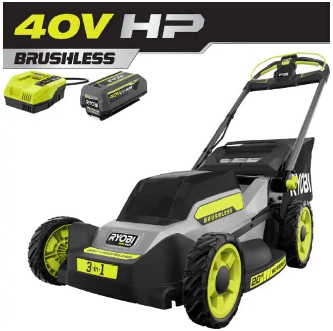 Photo 1 of RYOBI ONE 40V HP Brushless 20 in. Cordless Battery Walk Behind Push Mower with 6.0 Ah Battery and Charger, Gray, RY401170VNM