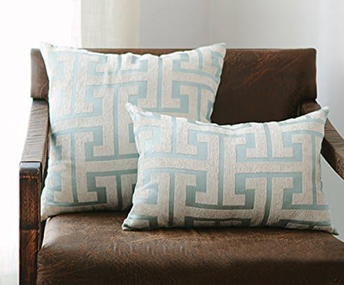 MochoHome Decorative Chenille Maze Square Throw Pillow Cover Case Pillowcase Cushion Sham - 24" x 24", Beige/Pale Turquoise