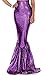 Forplay Women's High-Waisted Mermaid Skirt with Hologram Finish, Purple, Medium/Large