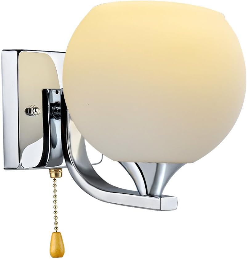 Wall Light Fixture, Midore Modern Simple Style Chrome Base And Glass Shade Wall Sconce With Pull Cord Switch On/Off for Decoration [Energy Class A+]