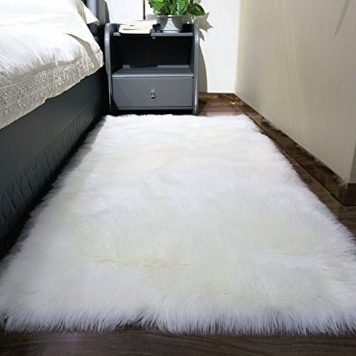 Rectangle White Faux Fur Sheepskin Area Rug Baby Bedroom Fluff Floor Sofa Rugs Home Decorative Shaggy Carpet