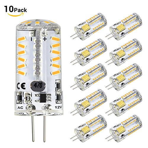 Blinngo G4 LED Bulb 10 Pack 4W Bi-Pin LED Light Bulb 57×3014 SMD 20W Halogen Bulb Equivalent Silicone Coated Shatterproof 220 Lumens 360° Beam Angle AC/DC 12V (warm white)