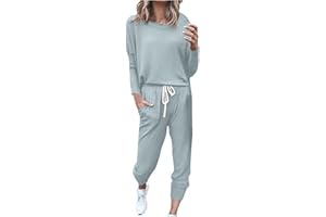 Gamivast Jogger Sets for Women 2 Piece Long Pants Crew Neck Long Sleeve Shirts Drawstring Sweatpants Pocket Lounge Sets
