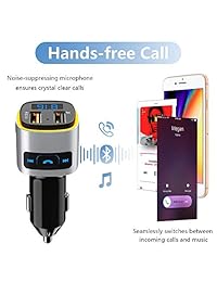 Transmisor FM con Bluetooth de 7 colores con puerto USB QC3.0, adaptador de radio de coche pequeño Bluetooth, compatible con tarjeta TF y U Disk Play, para iPhone XS Max XR X 8 7 6S Plus SE, Galaxy S9 S8 S7 Edge