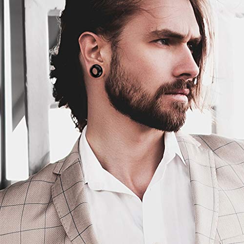 Ear gauges Ear Plugs Black Obsidian Hollow Tunnels Organic Stone Duble