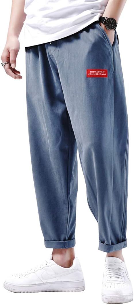 Amazon パンツ メンズ ズボン ロング ワイドパンツ テーパードパンツ アンクルパンツ 無地 九分丈 調整紐 ゆったり カジュアル 春 夏 秋 蓝 L ロングパンツ 通販