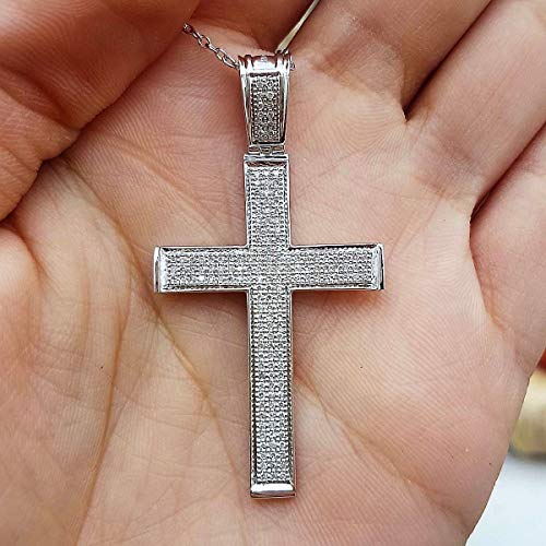 Dazzlingrock Collection 0.45 Carat (ctw) 18K Round Diamond Men's Religious Cross Pendant 1/2 CT (Silver Chain Included), White Gold
