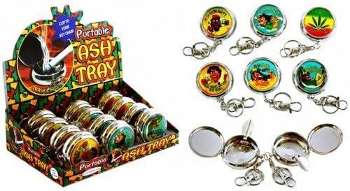 PORTABLE ASH TRAY WITH KEYCHAIN 1.5" ASSORTED DESIGN