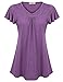 Ladies Flair T Shirt Short Sleeve,Nomorer V Neck Dressy T Shirt Feminine Fit and Flare Ruched Knit Tops Purple XL