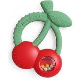 Itzy Ritzy Silicone Rattle Teether, Textured Sensory Toy w/Beads, Cherries | BPA-Free Baby Rattle Teether Features Multi-Textured Silicone Surfaces, Fun Sounds &amp; Beads to Support Sensory Exploration