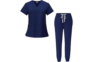 Meichoon Men's Surgical Uniform Set Elastic Short Sleeve Top with 3 Pockets Ultra Soft and Stretchy Quick Drying DK05 Navy Bl