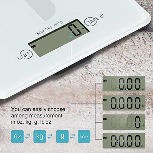 Food Scale, HAMSWAN Kitchen Scale Multi-functional Digital Weight Scale, Ultra-Slim, Easy to Clean, 4 Units, 11lb 5kg for Home Baking/Diet Cooking - Thumbnail 4
