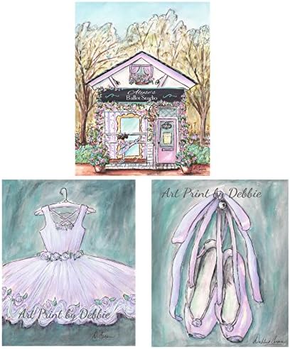 Lavender And Teal Ballet Print Set Of 3, Choose Girl's Name On Ballet Studio &amp; Little Ballerina's Hair Color, 6 Sizes 5x7" to 24x36"