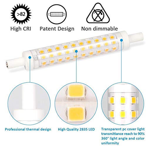 Azhien Ampoule LED R7S 118mm 10W Not Dimmable,Blanc Chaud 3000K,10 Watt Équivalent Lampe Halogene 48W 60W 75W, 1000LM, 360 Degrés, J Type J118 R7S Led Ampoules, Lot de 2