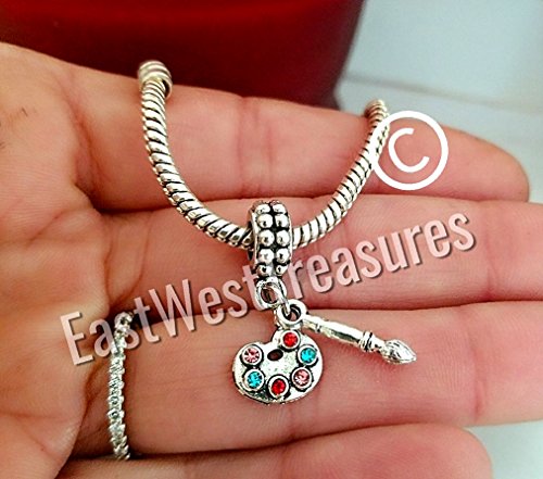 EWT Artist Palette, Paint palette and brush, painter's, artist's charm pendant for European charm bracelets and any chain necklace