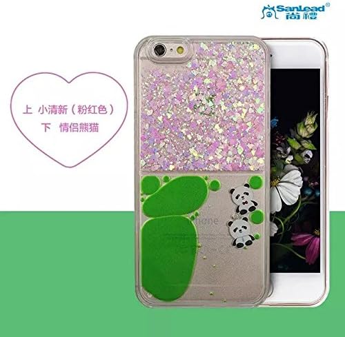 Creative Design Dual Layers Flowing Liquid Floating Sparkle Bling Shiny Love Hearts with Floating Swimming Panda Dolphin Penguin Transparent Plastic Case for Apple iphone 5/5S (Panda Couple)