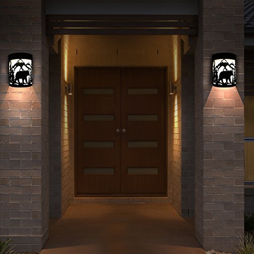 Greluna Solar Lights Outdoor, 2 Modes Solar LED Outdoor, Solar Wall Lights for Deck, Fence, Patio, Front Door, Stair, Landscape, Yard and Driveway Path, Warm White/Color Changing, Pack of 2, (Bear)