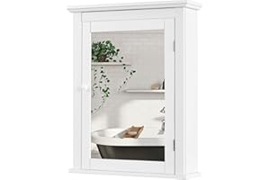GLACER Bathroom Mirror Cabinet, Wall Mounted Storage Cabinet with Mirror Door and Adjustable Shelf, Mirrored Medicine Cabinet for Bathroom, Living Room, Cloakroom, 22 x 6 x 27.5 inches (White)