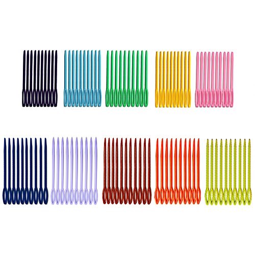 100 Pcs Plastic Sewing Needles, iFergoo 50 Pcs 3.5" Colorful Large Eye Crafts Needles and 50 Pcs 2.75"Kids Safety Learning Needles for DIY Sewing Handmade Crafts, kid Weave Education - Thumbnail 5