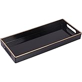 MAONAME Black Bathroom Tray, Plastic Vanity Tray, Narrow Countertop Trays with Handles, Perfume Organizer Trays for Dresser, Bathroom Accessories, 13.8" x 6" x 1.59"