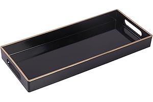 MAONAME Black Bathroom Tray, Plastic Vanity Tray, Narrow Countertop Trays with Handles, Perfume Organizer Trays for Dresser, Bathroom Accessories, 13.8" x 6" x 1.59"