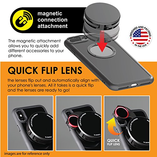Ztylus Gloss Black Revolver M Series Camera Kit: 4 in 1 Lens with Case for iPhone 7 Plus / 8 Plus – Fisheye Lens, Wide Angle Lens, Macro Lens, CPL (iPhone 7 Plus/ 8 Plus + 4 in 1 Lens)