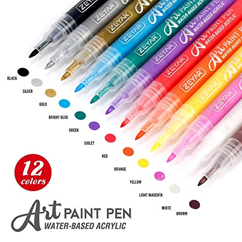 ZEYAR Acrylic Paint Pens, Extra Fine Point, AP Certified, 12 Colors