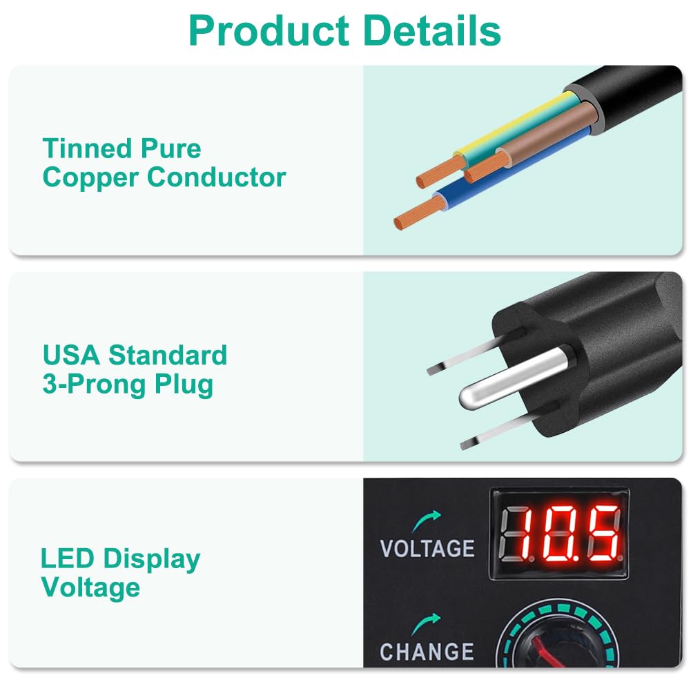 Universal Power Supply 3V~24V 3A 72W Adjustable Variable AC/DC Adapter Charger, 100V-240V AC to DC Converter with LED Voltage Display & 14 Tips & Polarity Converter & Test Lead