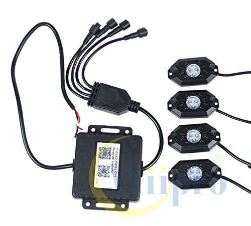 Wiipro LED RGB Rock Lights Kit - 4 Pods Multicolor Neon Underglow Lighting APP Bluetooth Control & Timing & Flashing & Music Mode for JEEP Off Road Truck Car ATV SUV Yacht Boat