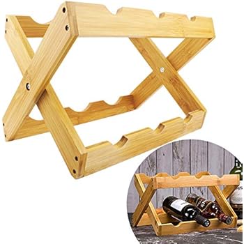 G-LEAF Bamboo Wine Rack Foldable Countertop Wine Rack 6-bottles