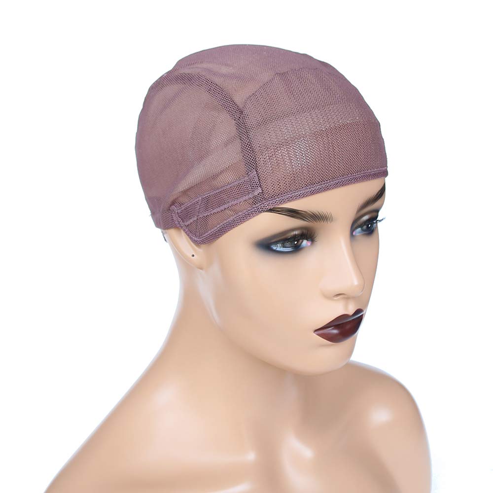 Towarm Stretch Wig Caps for Making Wigs Adjustable Weft Wig Cap 2Pieces/Lot Black Color Mesh Weaving Wig (Brown, Medium Size)