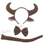 BinaryABC Halloween Cosplay Bull Horns Costume Set,Ox Horn Headband Bow Tie Set,Halloween Party Props