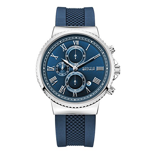 Baogela Men watch Black Sport Quartz Blue Dial Calender fashion wirst watches