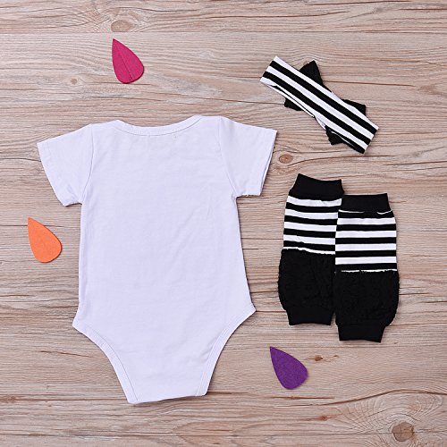 3PCS Outfit Set Newborn Toddler Baby Girl Clothes Romper+ Leg Warmers+ Bow Headband (100(12-18M), White)