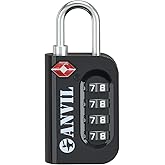ANVIL TSA Approved Luggage Lock - 4 Digit Combination, 10,000 Combinations, Easy-Read Password Window, Travel Lock for Suitcases, Backpacks, Gym & Student Lockers, Baggage