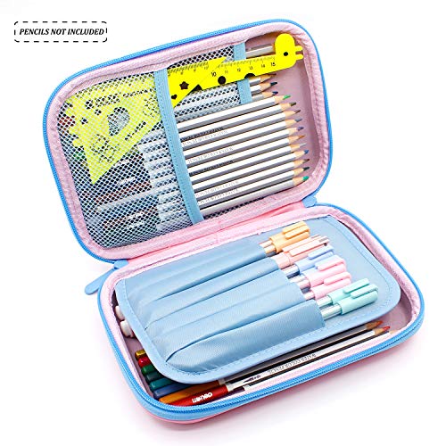 Cute Unicorn Love Embossed Hardtop Pencil Case - Girls School Supply Stationery Organizer - Large Capacity Kids Pen Box Pouch Bag with Compartment (Light Pink) - Thumbnail 4