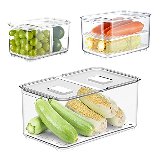 vacane Large Vegetable Fruit Storage Containers,3 Pack Fresh Produce Saver with Lids and Vents