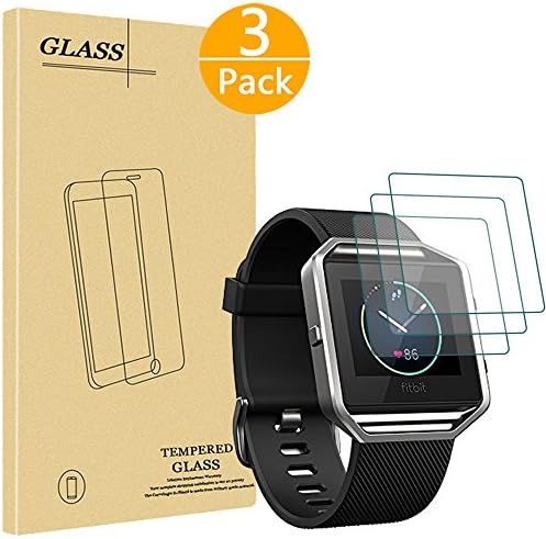 [3 Pack] Fitbit Blaze Tempered Glass Screen Protector, Tourist 9H Hardness, Anti-Scratch, Anti-Fingerprint, Bubble Free, Easy Installation with Lifetime Replacement Warranty