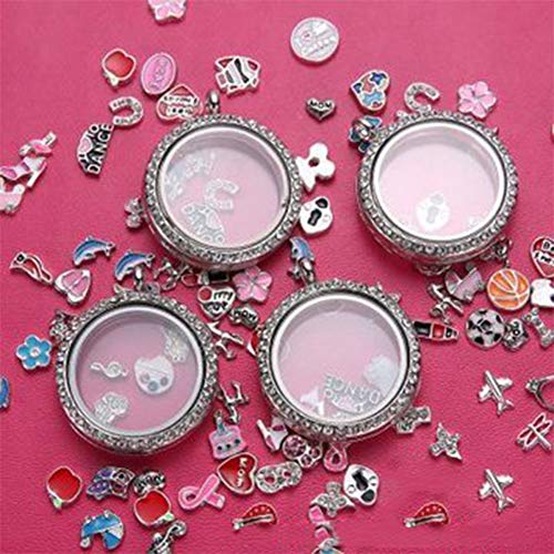 WANDIC Rhinestone Photo Charm, 4 Pcs Round Crystal Photo Pendant Bridal Wedding Bouquet Charms Memory Locket for 2 Pictures