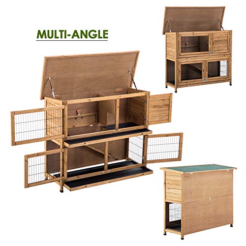 Lovupet Rabbit Hutch Cage with Pull Out Tray, 2 Story Indoor Outdoor Wooden Bunny Cage, Rabbit
