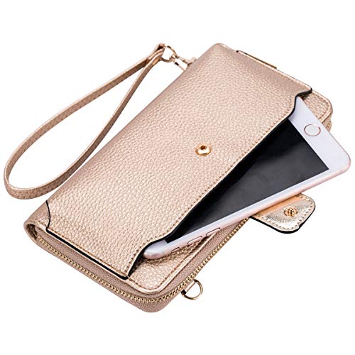 Heaye Wristlet Wallet Phone Bags for Women with Card Slots Rose Gold