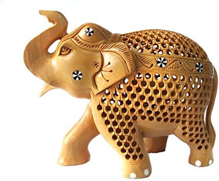 Ratoomal Handcrafted Wooden Elephant Salamidaar U/Cut With Inlaid Work Art Home Décor Accent