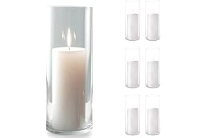 Sandraheer White Pillar Candles with Glass Cylinder Vases - Ideal for Candles & Holders, Weddings, Parties, and More. Versatile and Charming Décor 6 Candle Vases and 6 White Candles Included.