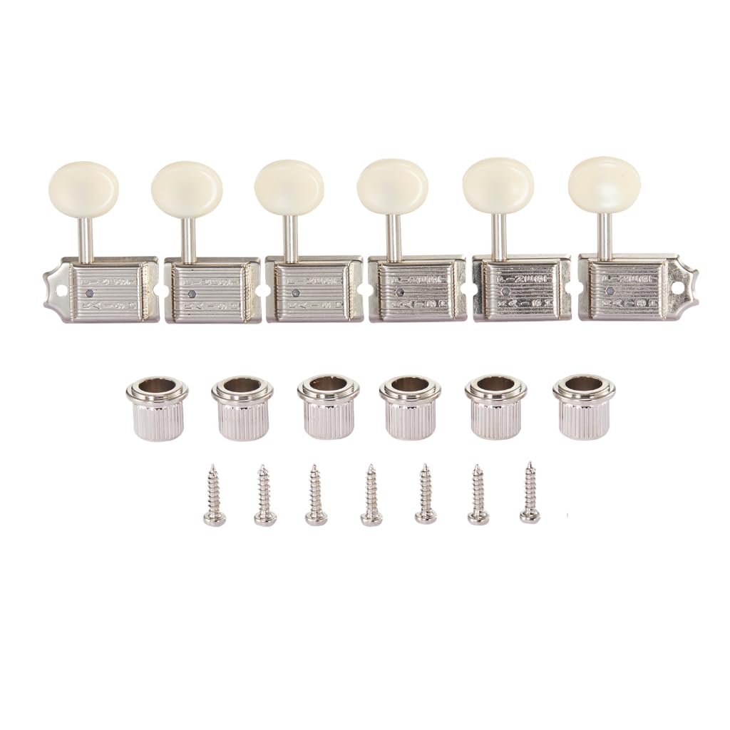 Dopro Nickel with Aged White Button Split Shaft Vintage Guitar Tuning Keys Pegs Tuners for Strat Tele