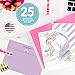 Unicorn Rainbow Birthday Invitations for Kids Party - 25 qty, DOUBLE SIDED Invites, Lavender Envelopes by Well Krafty