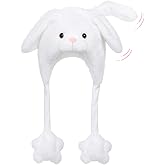 Deletoys Animal Plush Hat with Moving Jumping Ears Pop Up Beating Hat Plush Cosplay Dress Up Funny Gift for Kids Adult