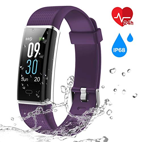 CHEREEKI Fitness Trackers, Heart Rate Monitor Activity Tracker Fitness Watch with IP68 Waterproof, 14 Sports Modes Smart Band, Color Screen, Calorie Counter, Sleep Monitor for Kids Women Men (Purple)