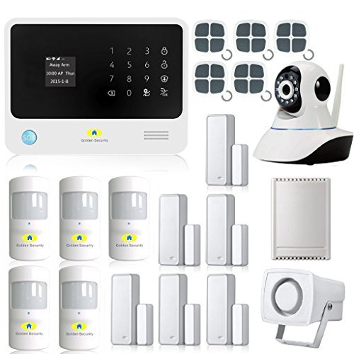 Golden Security Touch screen keypad LCD display WIFI & GSM 2-in-1 + 360 degree IP Camera with Auto Dial,Motion Detectors and more diy Home Alarm System G90B00